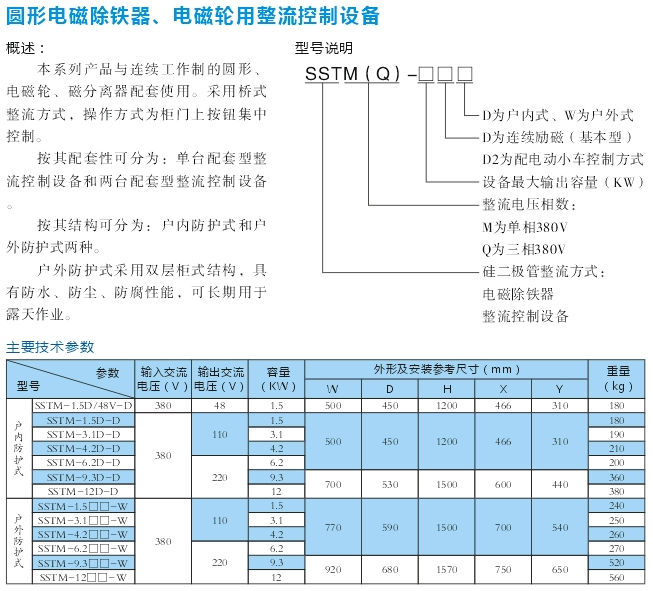 圓形電磁除鐵、電磁輪用整流控制設(shè)備